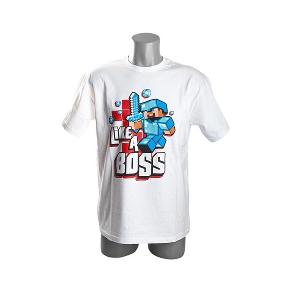 Tričko Minecraft Like a Boss EU, bílé