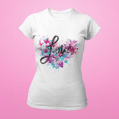 Tričko dámské - Love Srdce z motýlů a květin
