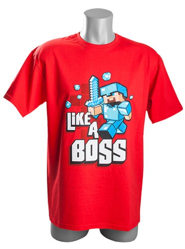Tričko Minecraft Like a Boss EU, červené - červená | EU 14-15 | Minecraft