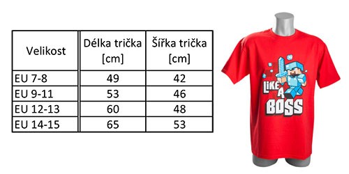 Tričko Minecraft Like a Boss EU, červené - červená | EU 14-15 | Minecraft